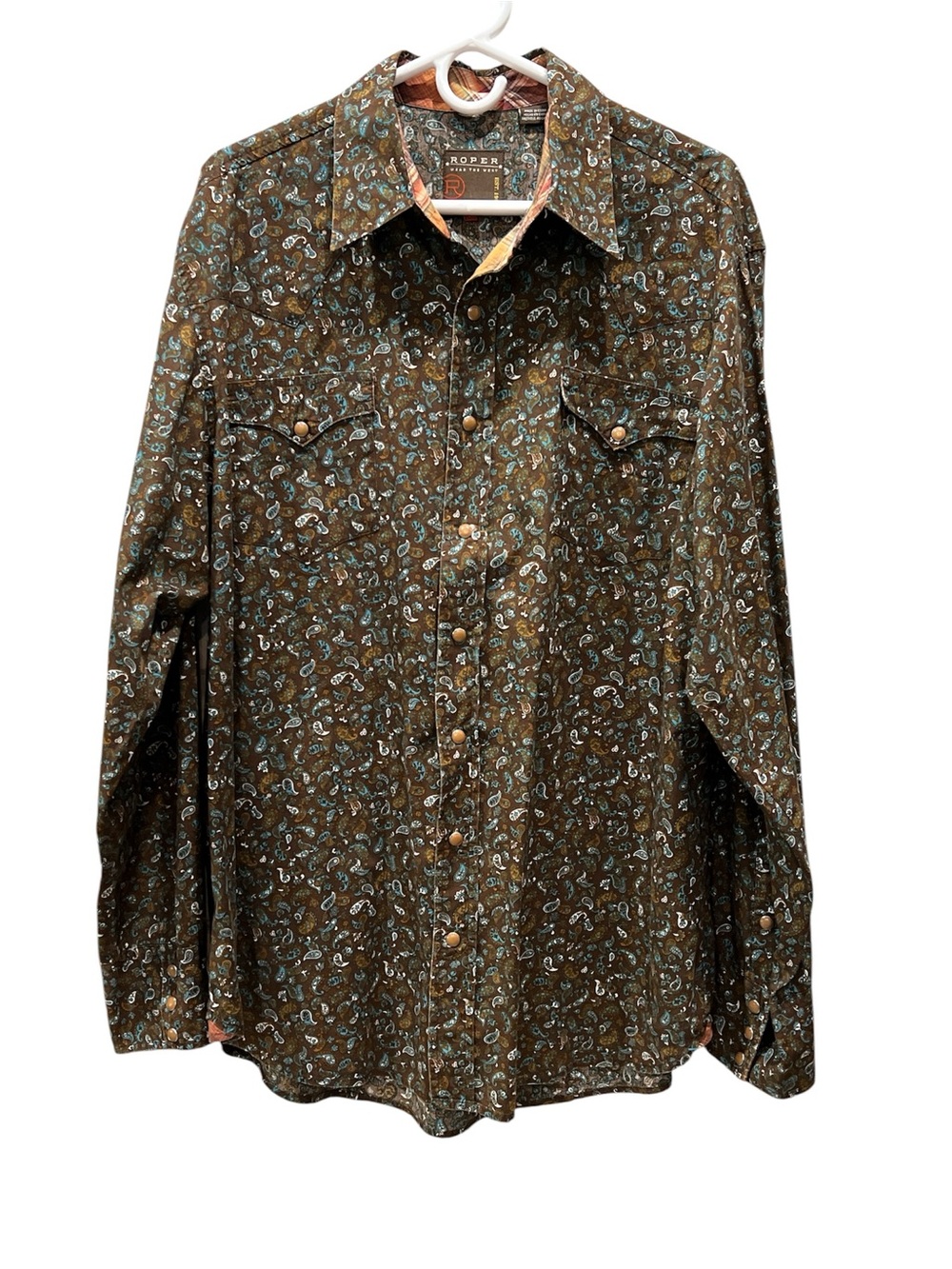 Roper Brown Shirt with Teal Paisley Print - Picture 3 of 7